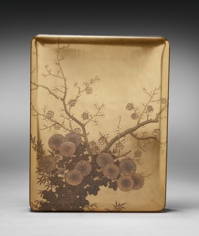Document Box (Ryōshibako) with Chrysanthemum and Plum (lid) by Unknown artist