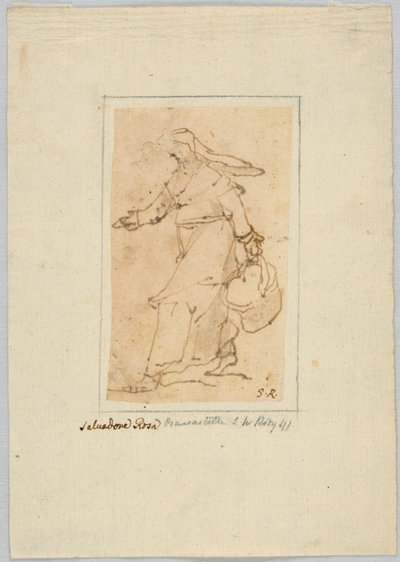 Sketch of a Woman Walking and Carrying a Basket by Unknown artist