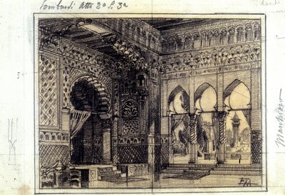 Drawing for the decor of scene 3 of Act II of the opera 