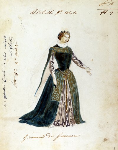 Drawing of the costume for the character of Isabella in the opera 