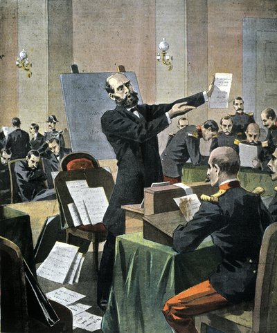 Dreyfus case. Graphology expert Alphonse Bertillon deposing at the Rennes trial by Unknown artist