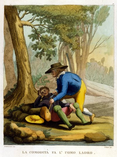 Ease makes man a thief. Illustration from a collection of 18th century proverbs. by Unknown artist
