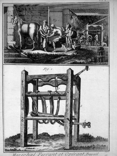 Engraving representing the farrier of the 18th century by Unknown artist