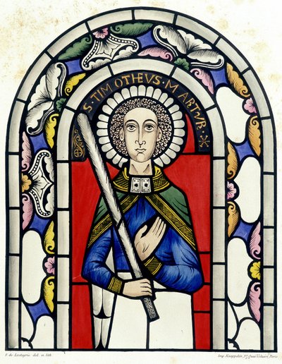 Engraving representing the stained glass of Saint Timothy, from the Church of Neuviller by Unknown artist