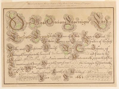 Facsimile of original marriage certificate of Charles II and Catherine of Portugal by Unknown artist