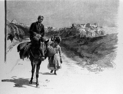 Family traveling on the road to Calatafimi, Sicily engraving of the 19th century by Unknown artist