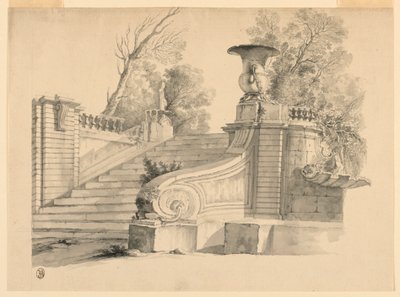 Fantasy. A Staircase in a Park, in Ruins by Unknown artist