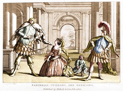 Farinelli with the soprano Cuzzoni and the castrate Francesco Bernardo Senesino in the opera by George Frederick Handel by Unknown artist