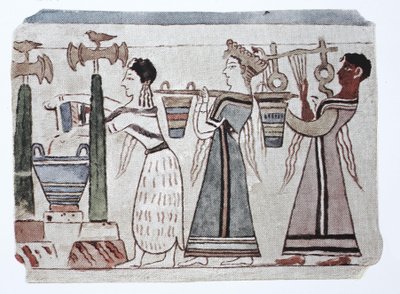 Fashion, Aegean Phoenician Culture, 2000-500 B.C. Women with Water Buckets Behind a Harpist by Unknown artist