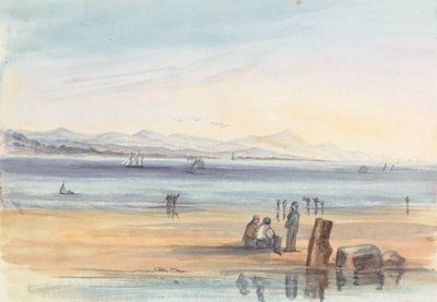 Figures on a Beach with Mountains in the Distance by Unknown artist