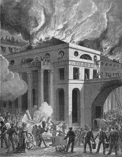 Fire of the Theatre of the Odeon in Paris in 1820. by Unknown artist