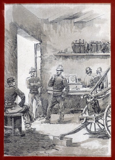 Firefighters in a barracks: town post by Unknown artist