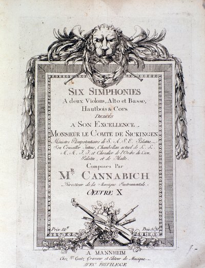 First Page of Sheet Music of the Symphony No. 3 by Christian Cannabich by Unknown artist