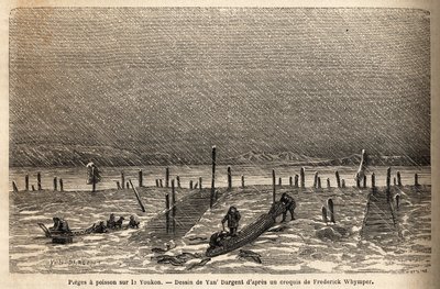 Fish traps, placed on the banks of the Yukon River (extreme northern Canada). Engraving to illustrate the voyage and adventures in English Colombia, Vancouver Island and Alaska, by Frederick Whymper by Unknown artist