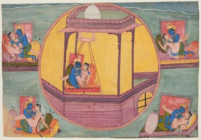 Five Poses of Krishna Making Love, from a Bikaner Bhagavata Purana by Unknown artist