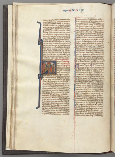 Fol. 20v, Exodus, historiated initial H, Moses and two followers with the tablets of the law by Unknown artist