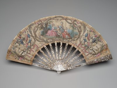 Folding fan with a courting scene and musical trophies, c.1770s-80s by Unknown artist