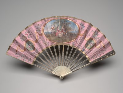 Folding fan with a pastoral scene on a "domino" ground by Unknown artist