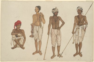 Four Recruits in White Dhotis, page from the Fraser Album by Unknown artist