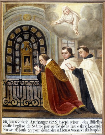Fr Archangel of St Joseph, Prior of the Billettes, visits the church of Saint Anne by order of Queen Mary Leszczynska, wife of Louis XV to ask God for the birth of a dolphin, 28 June 1729 - Ex-Voto Sainte Anne d