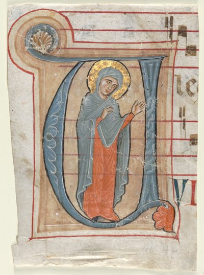 Fragment from a Gradual with Historiated Initial (V): The Virgin Mary by Unknown artist