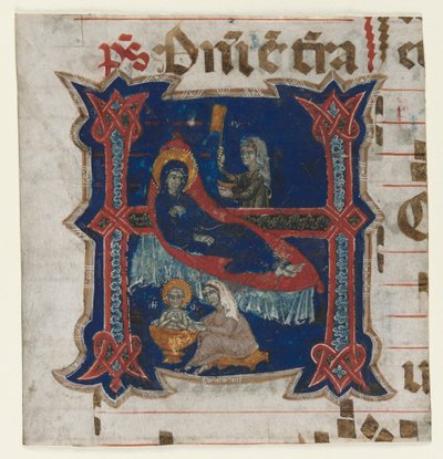 Fragment of a Choir Book with Historiated Initial (H): Birth of the Virgin by Unknown artist