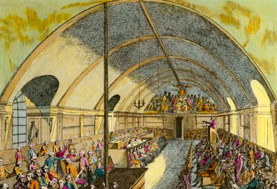 Representation of a session of the political society Societe des amis de la Constitution or Club des Jacobins founded in Versailles in 1789 by Unknown artist