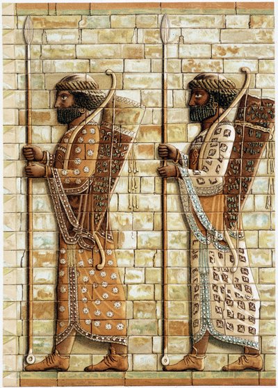 Frieze of the archers, the Immortals forming the guard of the Great Kings, discovered in Susa: Fax-imitation of a bas-relief - in History and monuments of Byzantine enamels by N. Kondakow by Unknown artist