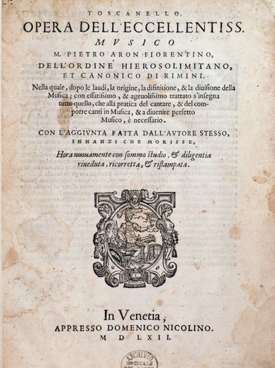 Frontispiece of Toscanello in musica by Pietro Aron by Unknown artist