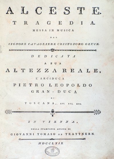 Frontispiece of music sheet of Alceste, opera by C. W. Gluck by Unknown artist