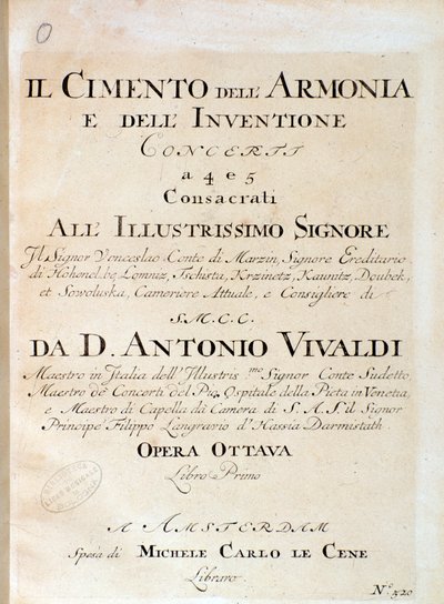 Frontispiece of Musical Score of Violin in Concerto V in Il cimento dell