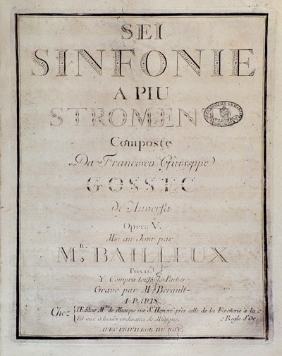 Frontispiece of the Score for Sei Sinfonie a Piu Strumenti Op. 5 (First Symphony) by Unknown artist