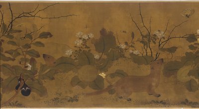 Garden Scene: Melons, Eggplants, Flowers, and Two Weasels by Unknown artist