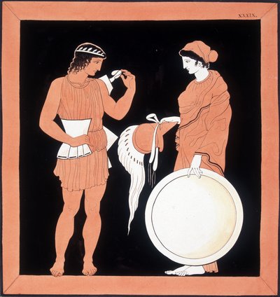 Greek mythology: Andromache presents the weapons to her husband by Unknown artist