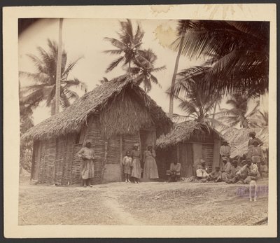 Group in Front of Thatched Huts by Unknown artist
