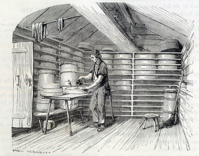 Gruyère cheese shop in a Swiss chalet (washing the crust) - in 