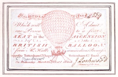 Half Guinea Ticket for Balloon Ascent at Tottenham Court Road, London, March 23 1785 by Unknown artist