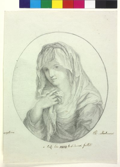 Half length of a young woman with sheet around the head Lady with veil vestal virgin by Unknown artist