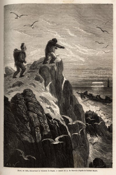 Hans, a hunter who had accompanied Doctors Hayes and Kane on an earlier Arctic expedition, before abandoning them to settle in an Eskimo village, signals Hayes