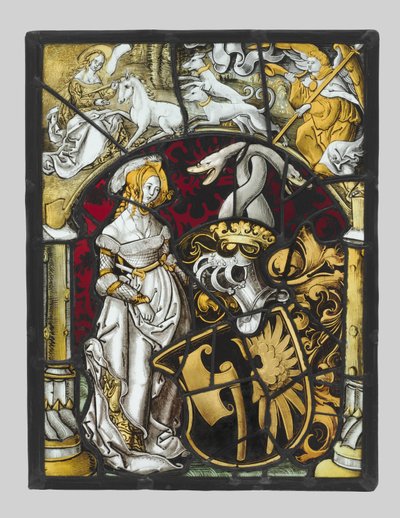 Heraldic Panel with Arms of Lichtenfels and a Unicorn Hunt by Unknown artist