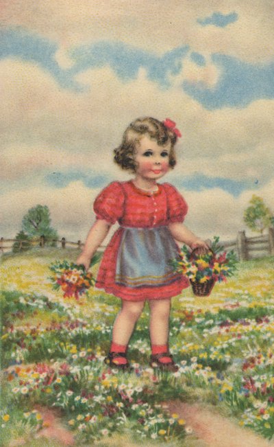 Historic Postcard with a Happy Girl on the Meadow by Unknown artist