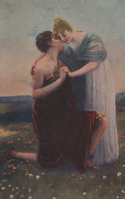 Historical Greeting Card with Historical Motif, Woman and Warrior of the Middle Ages by Unknown artist