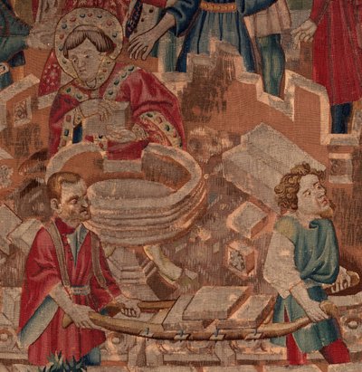 History of Saint Piat and Saint Eleuthère, Scene 5, (Detail) The Saint, Bricklayers and the Baptismal Font by Unknown artist