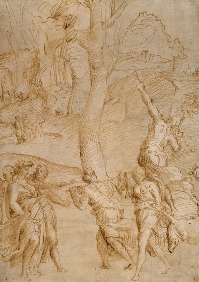 Hunting Scene (recto); Two Studies of a Pair of Reclining River-Gods (?), a Sarcophagus Front (?) (verso) by Unknown artist