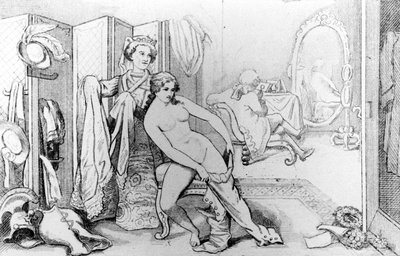 Illustration depicting Casanova and a naked woman - in 