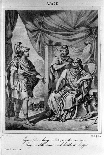 Illustration for Scene 9 of Act II of Ajax (Aiace) by Italian poet and playwright Ugo Foscolo (1778-1827) 19th century by Unknown artist