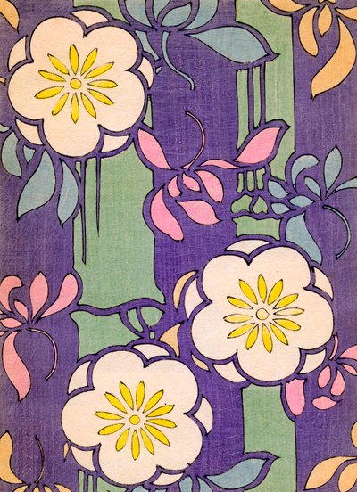 Illustration of Flower Blossoms on a Lavender and Green Background by Unknown artist