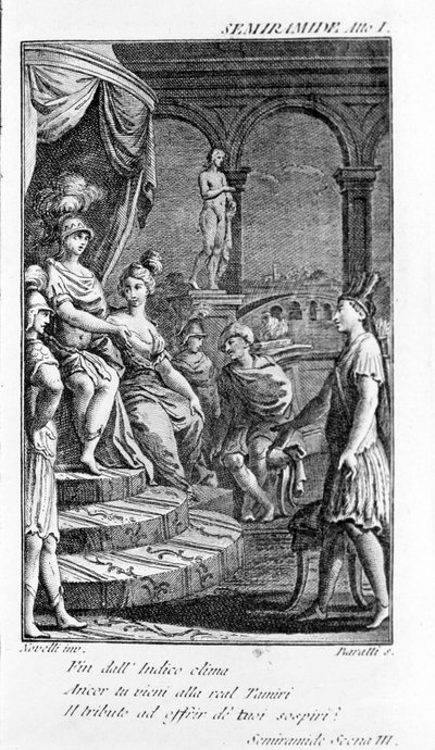 Illustration of Semiramis, opera by Antonio Salieri (1750 - 1825). Booklet by Pierre Metastase (or Pietro Metastasio). Act I, sc. III. by Unknown artist