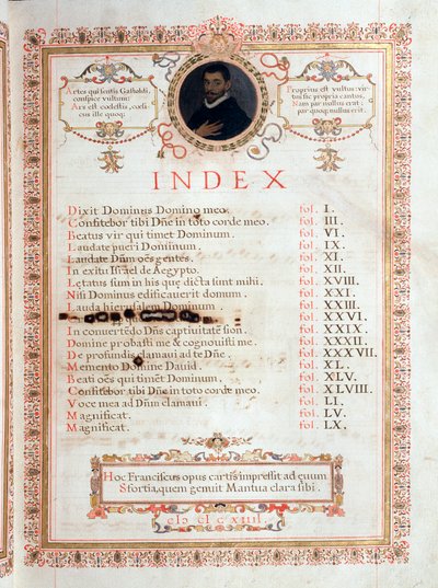 Index Page with Portrait of Giovanni Giacomo Gastoldi by Unknown artist