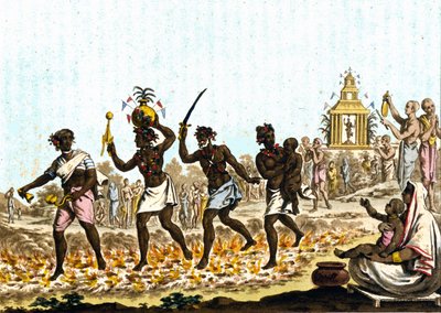 India: Fakirs Walking on Incandescent Coals (19th century engraving) by Unknown artist
